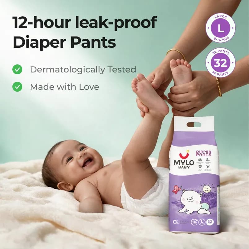 Mylo Baby Diaper Pants Large (L) Size 9-14 kgs (32 count) - Pack of 1
