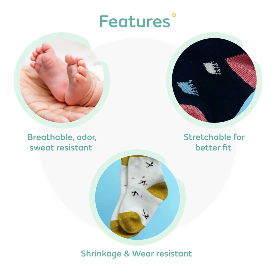 Baby Socks 6-12 Months | Elasticated & Antibacterial | Breathable, Shrinkable, Sweat & Wear Resistant | Unisex Dino | Pack of 3