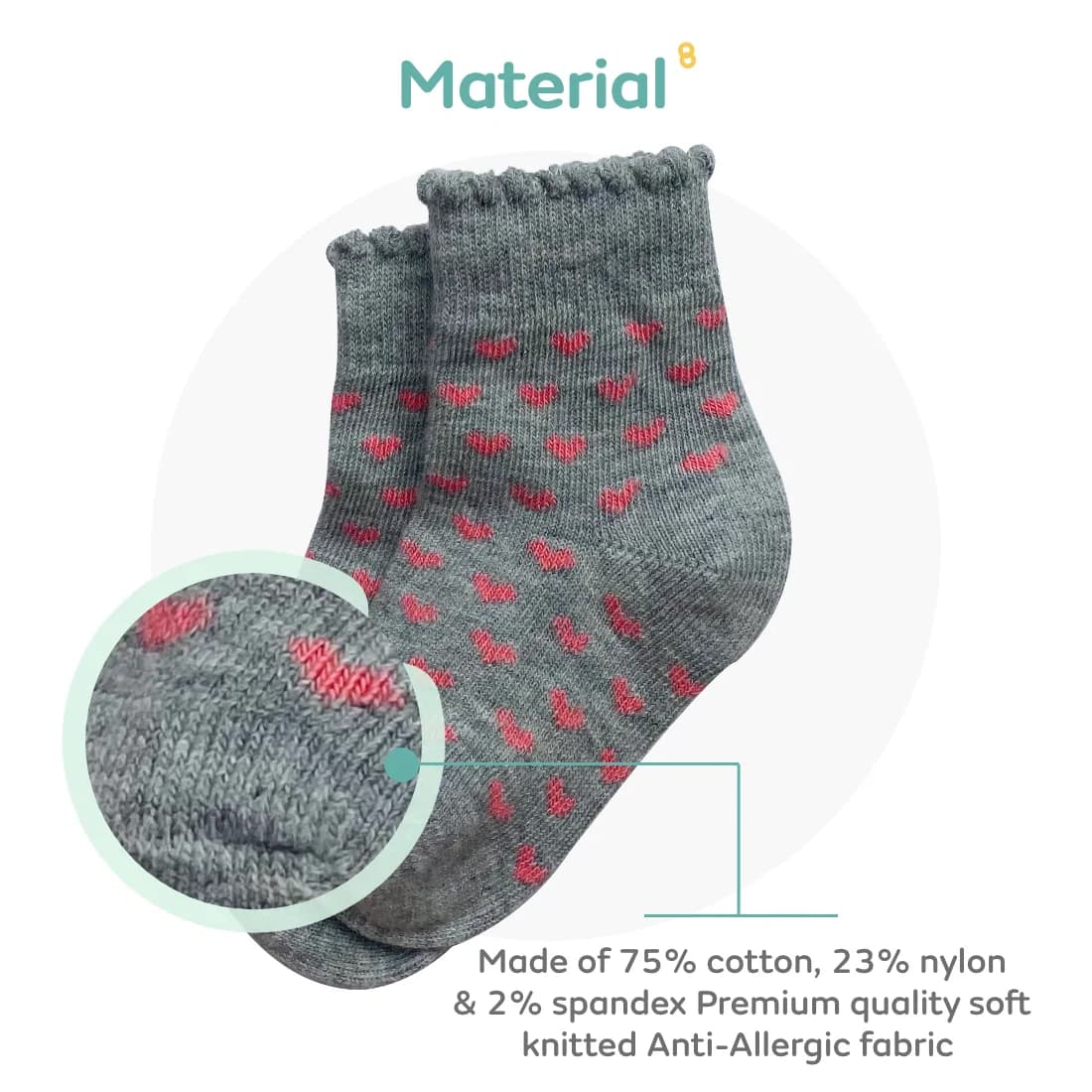 Baby Socks 0-6 Months | Elasticated & Antibacterial | Breathable, Shrinkable, Sweat & Wear Resistant | Cute Girls Picot | Pack of 3