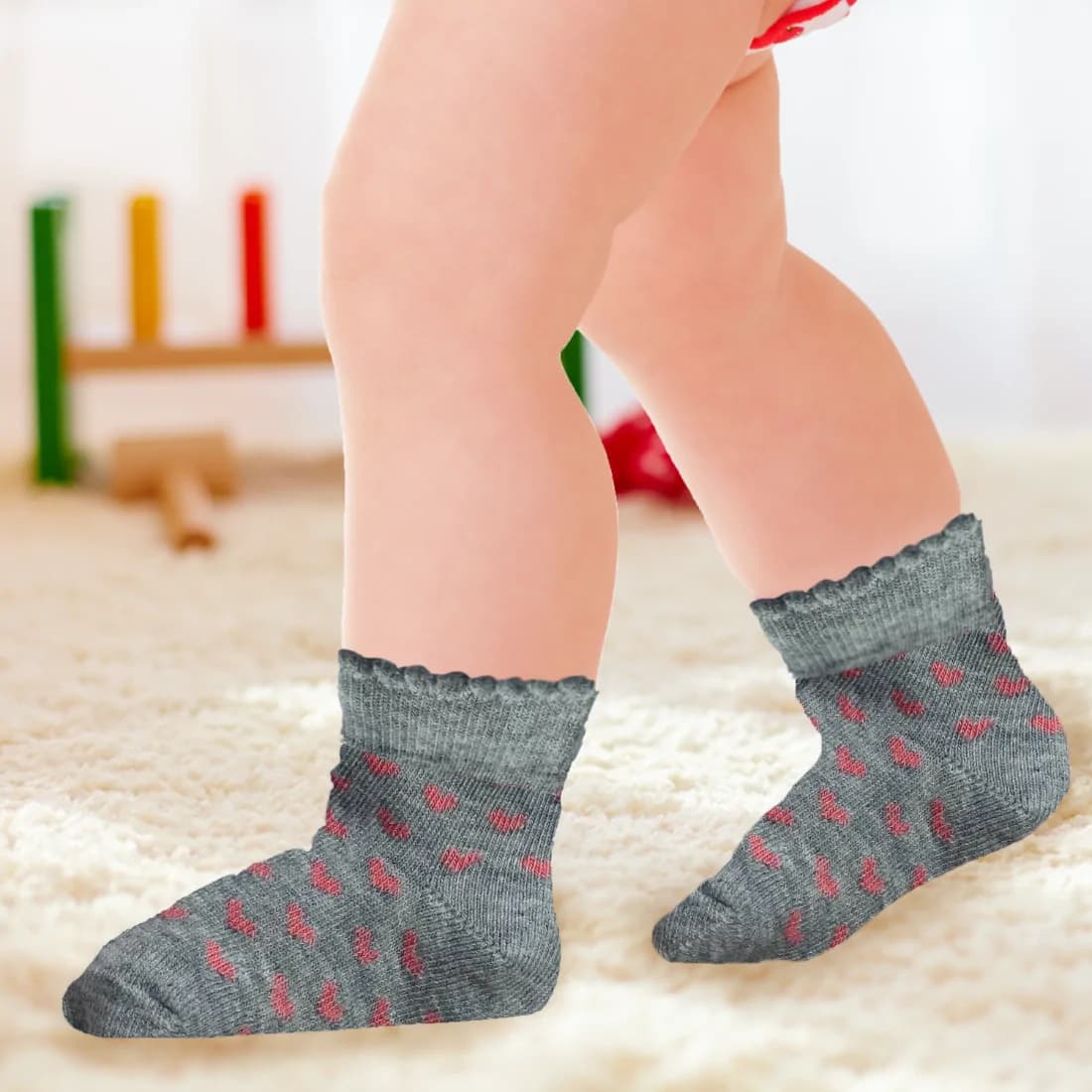 Baby Socks 6-12 Months | Elasticated & Antibacterial | Breathable, Shrinkable, Sweat & Wear Resistant | Cute Girls Picot | Pack of 3