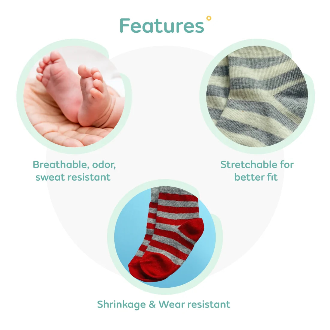 Baby Socks 6-12 Months | Elasticated & Antibacterial | Breathable, Shrinkable, Sweat & Wear Resistant | Unisex Grey Striped & Solid | Pack of 3