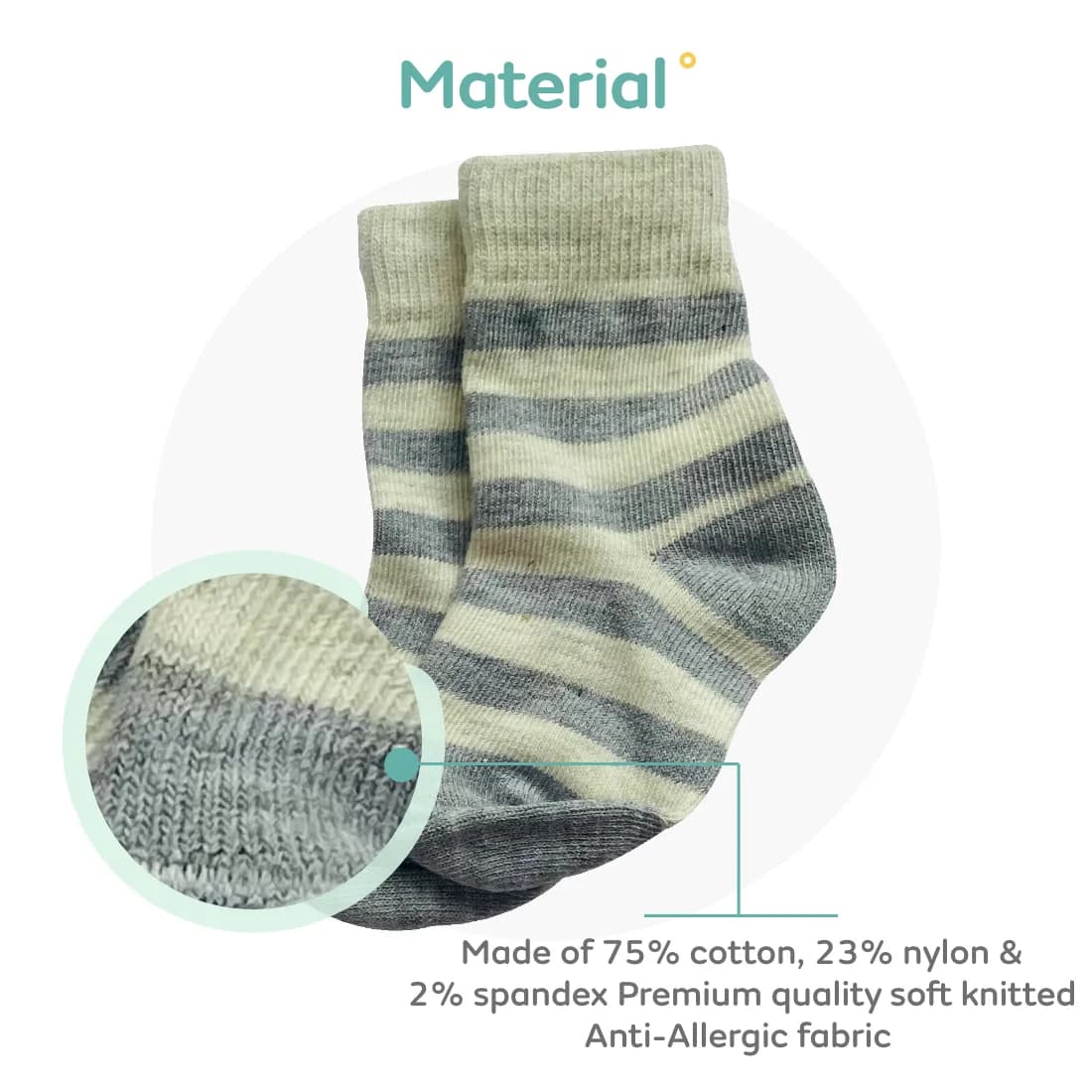 Baby Socks 6-12 Months | Elasticated & Antibacterial | Breathable, Shrinkable, Sweat & Wear Resistant | Unisex Grey Striped & Solid | Pack of 3