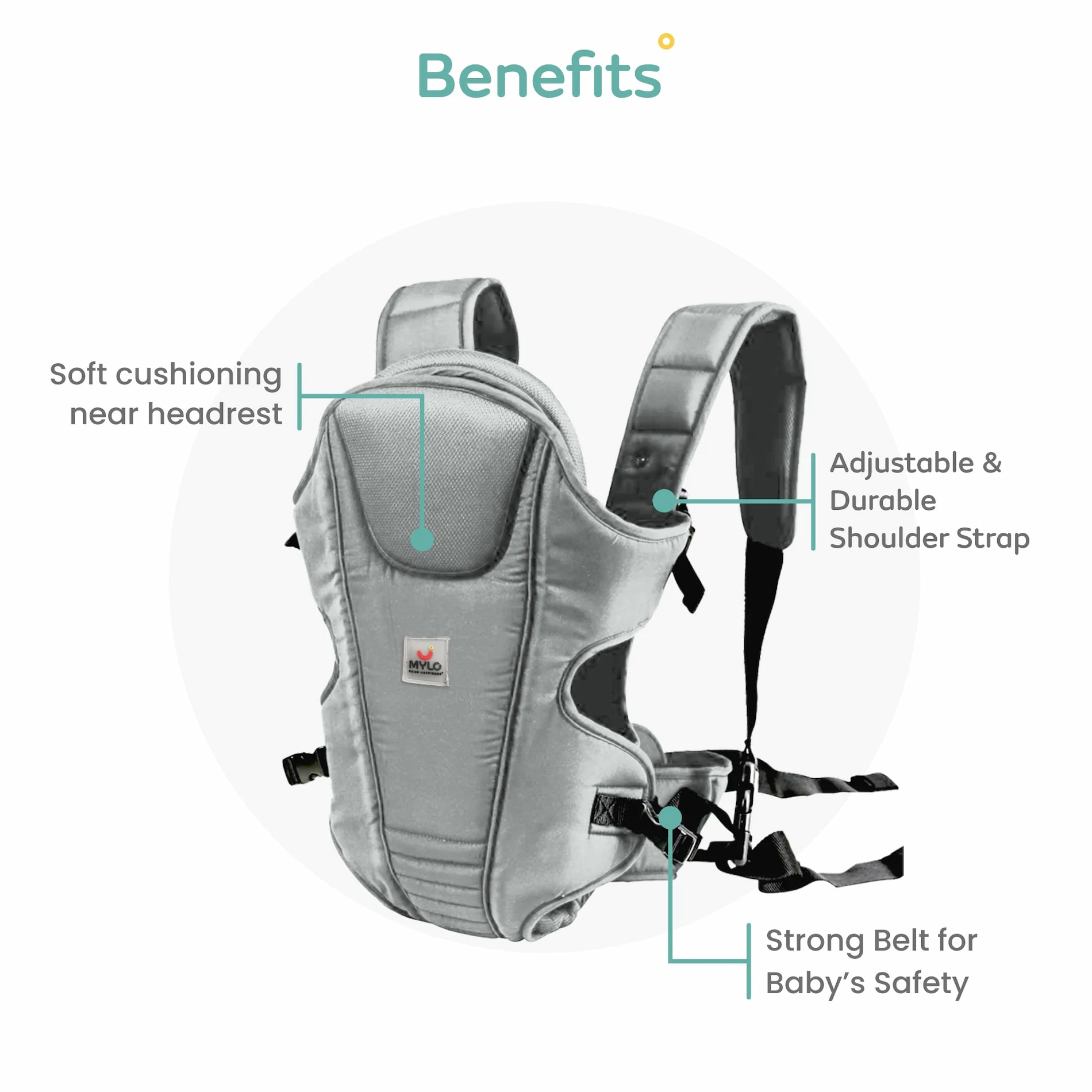 Baby Carrier Bag for 6 to 15 Months | 3 Carrying Positions | Adjustable & Durable Shoulder Straps | Soft Cushioning Near Headrest | Grey