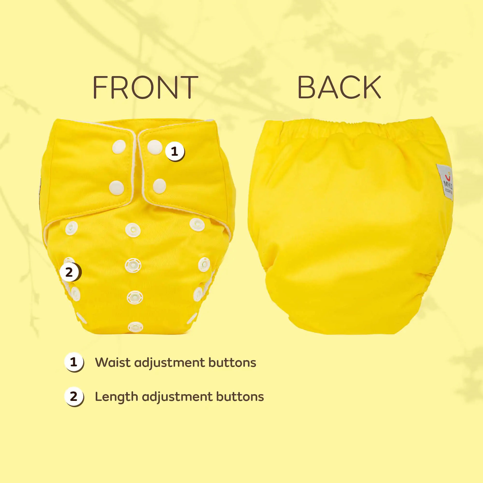 Adjustable Washable & Reusable Cloth Diaper With Dry Feel, Absorbent Insert Pad (3M-3Y) | Oeko-Tex Certified | Prevents Rashes - Yellow, Green & Blue - Pack of 3
