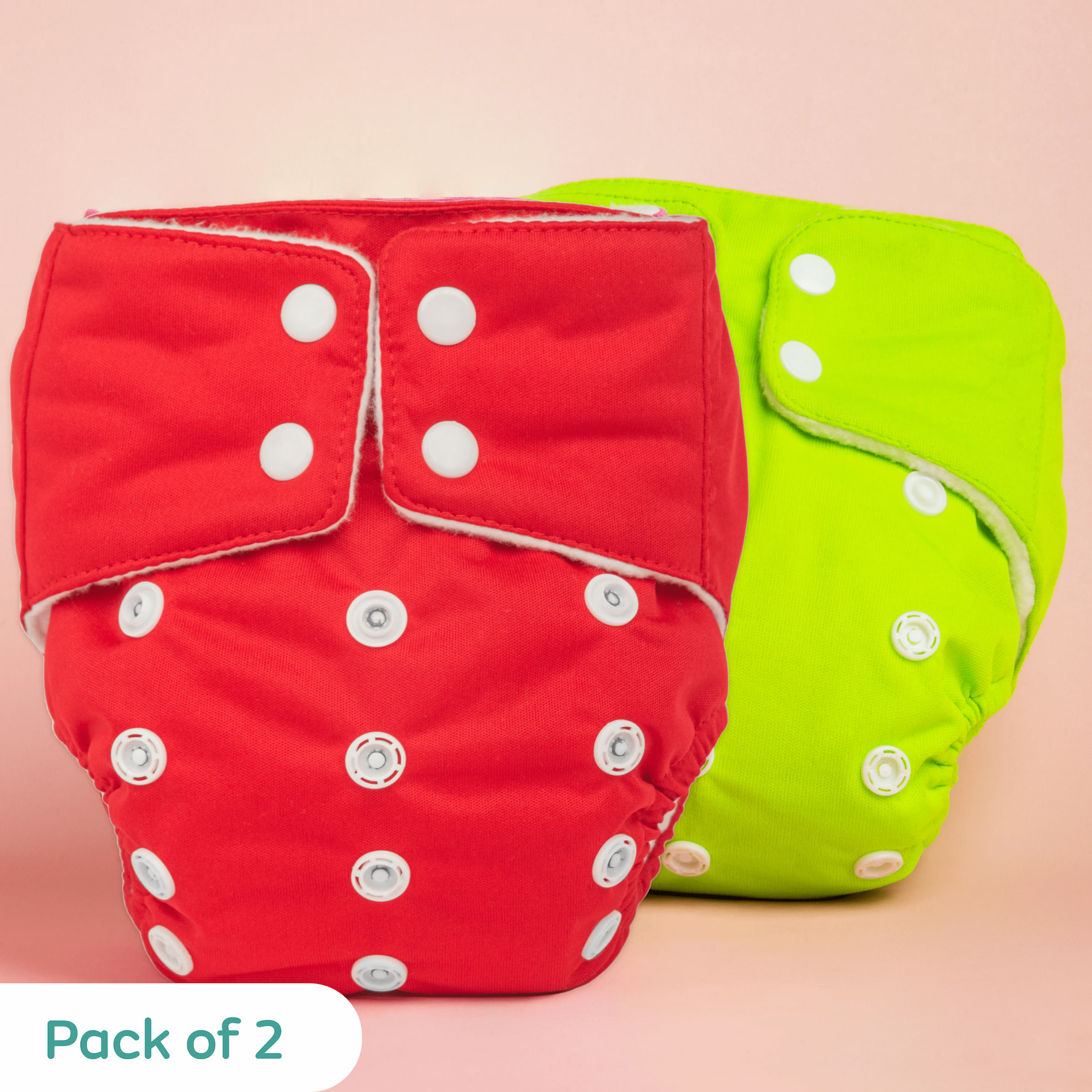 Adjustable Washable & Reusable Cloth Diaper With Dry Feel, Absorbent Insert Pad (3M-3Y) | Oeko-Tex Certified | Prevents Rashes - Red & Green - Pack of 2