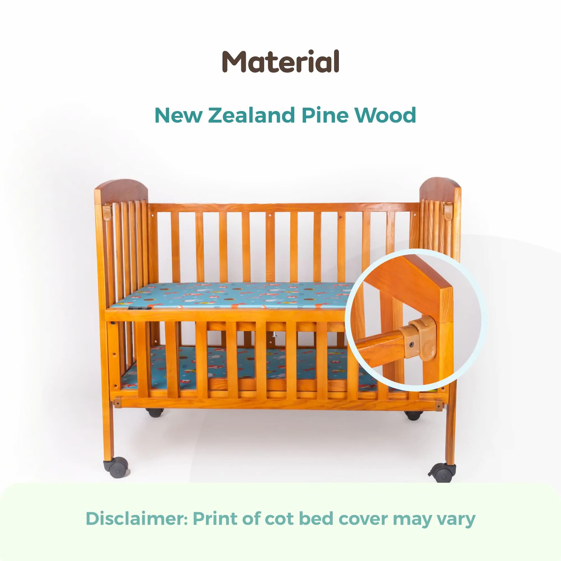Kimberly Baby Wooden Cot cum Desk with Wheel   