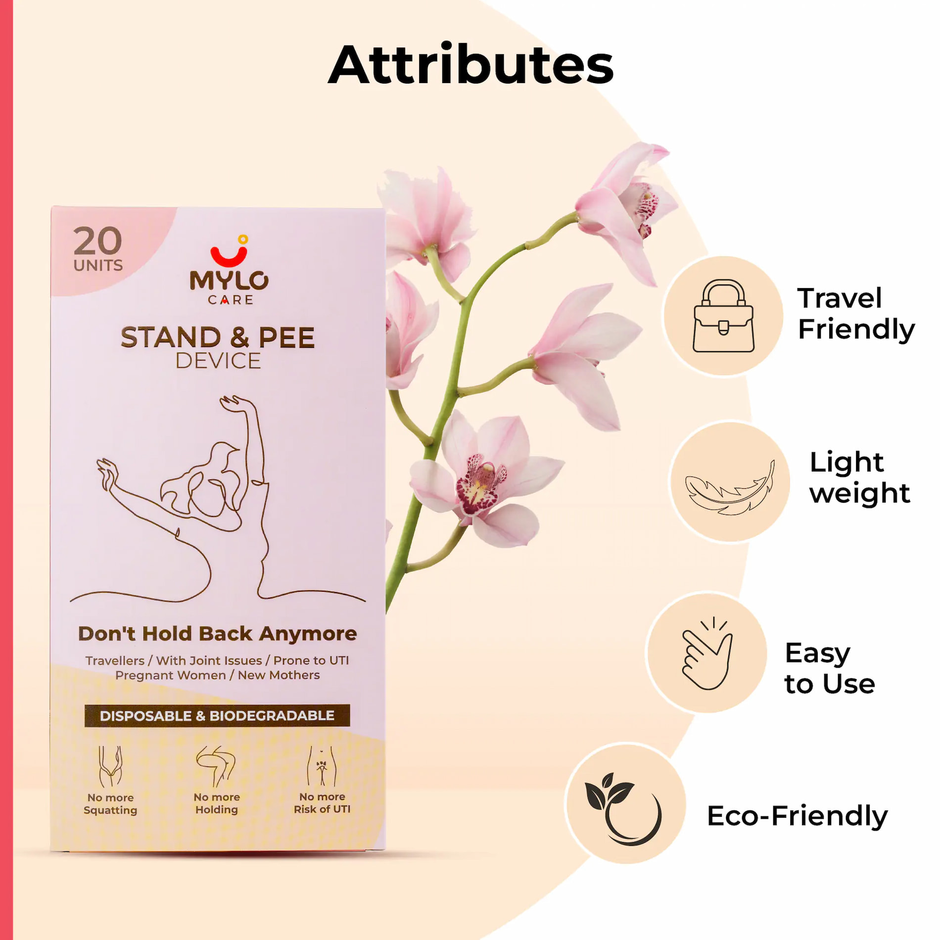 Stand and Pee Female Urination Device | Prevents UTI | Protects from Dirty Toilet Seats | No Need to Squat | Disposable & Biodegradable | Period-friendly | Pack of 20