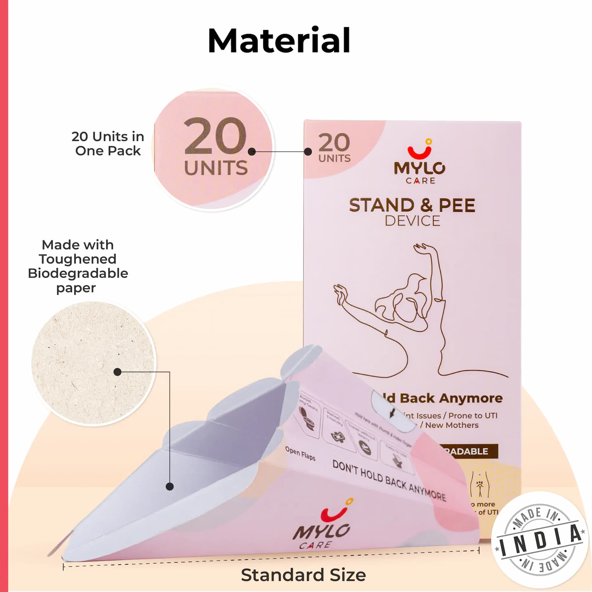 Stand and Pee Female Urination Device | Prevents UTI | Protects from Dirty Toilet Seats | No Need to Squat | Disposable & Biodegradable | Period-friendly | Pack of 20