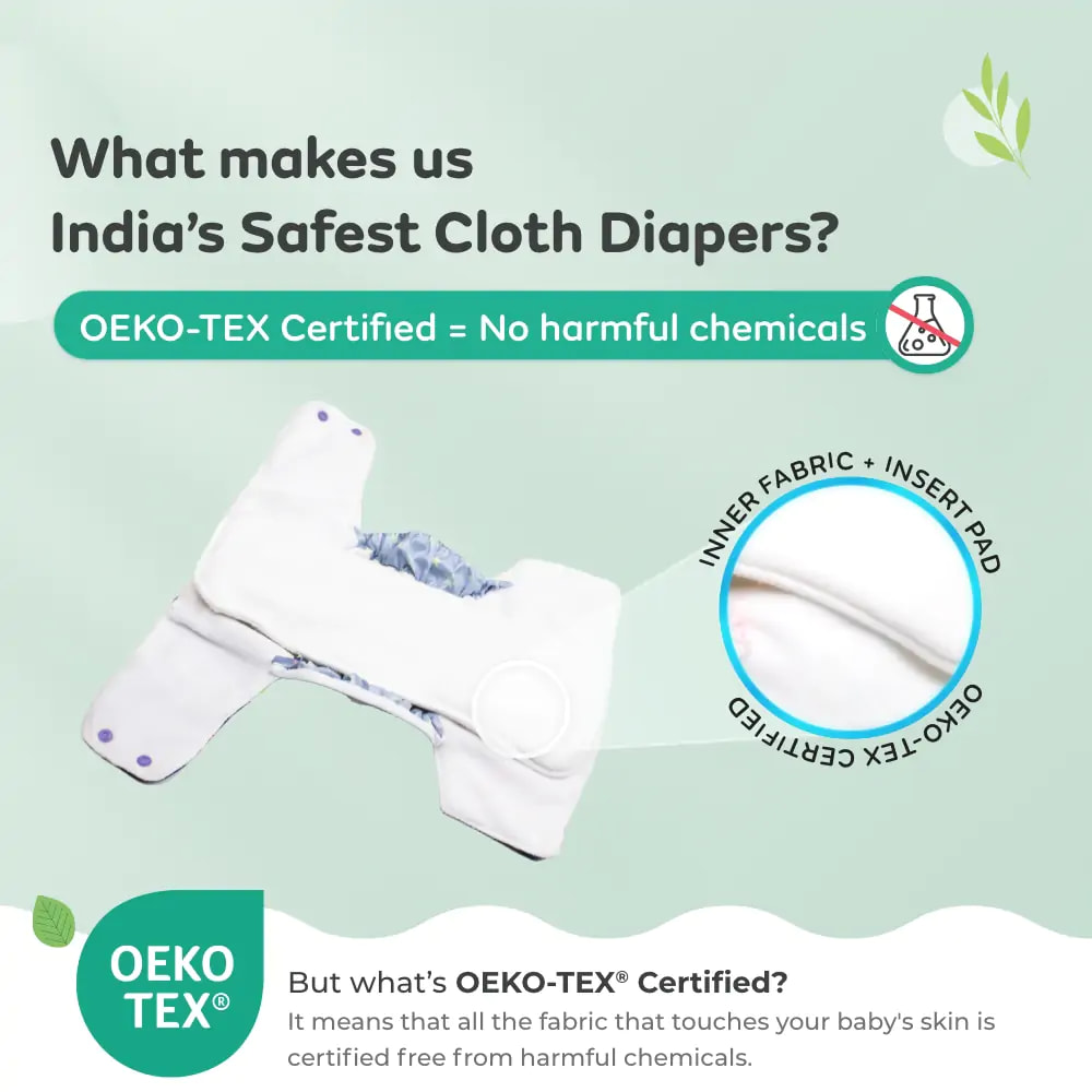 Adjustable Washable & Reusable Cloth Diaper With Absorbent Insert Pad (3M-3Y) | Oeko-Tex Certified | Prevents Rashes - Heart Doodles, Floral Spring & Twinkle Twinkle - Pack of 3