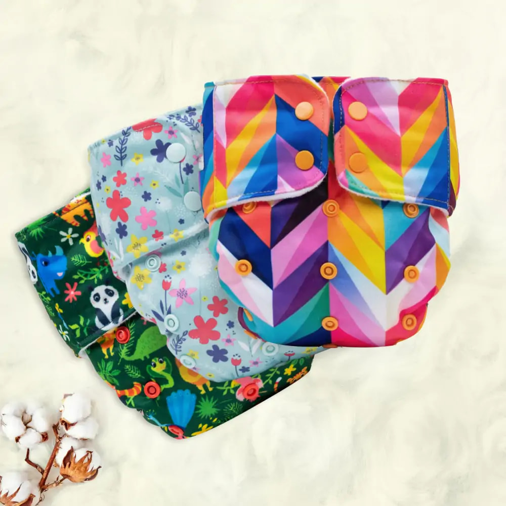 Adjustable & Reusable Cloth Diaper - Jungle, Rainbow & Floral Spring - Pack of 3