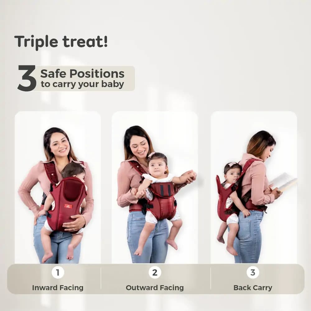 Premium 3 in 1 Comfortable & Adjustable Baby Carrier (6 - 15 Months)- Red