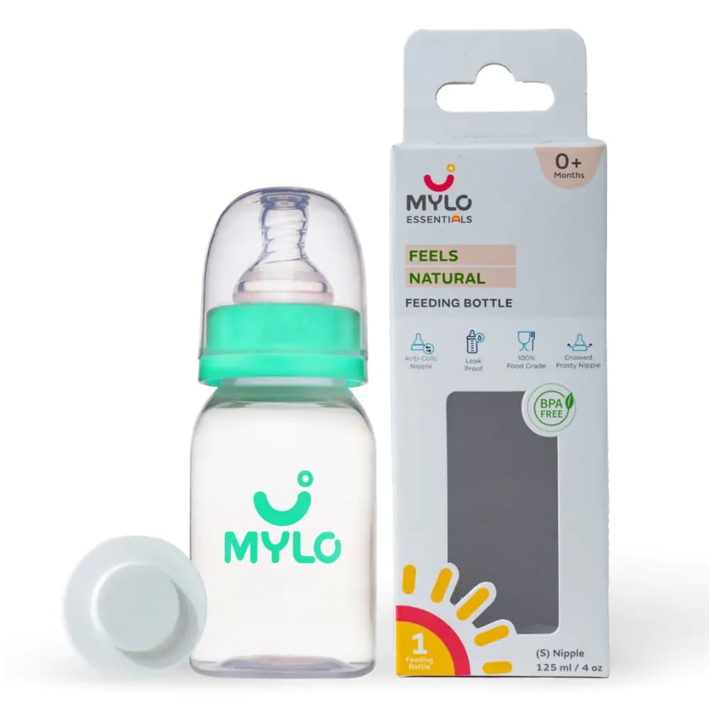 2-in-1 Baby Feeding Bottle | BPA Free with Anti-Colic Nipple & Spoon | Easy Flow Neck Design - Green & Elephant 125ml & 250ml