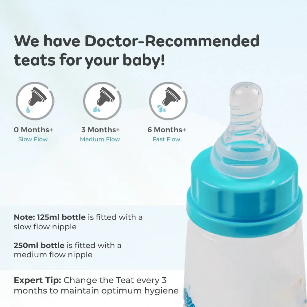 2-in-1 Baby Feeding Bottle | BPA Free with Anti-Colic Nipple & Spoon | Easy Flow Neck Design - Green & Elephant 125ml & 250ml