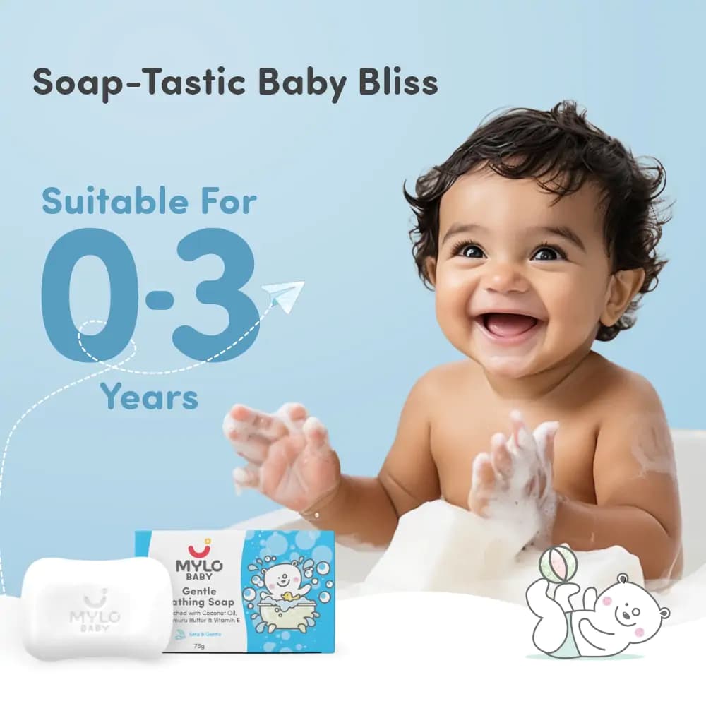 Mylo Baby Soap 75g - For 0-3 years with Vitamin E, Murumuru Butter, Jojoba Oil & Coconut Oil  - Pack of 6