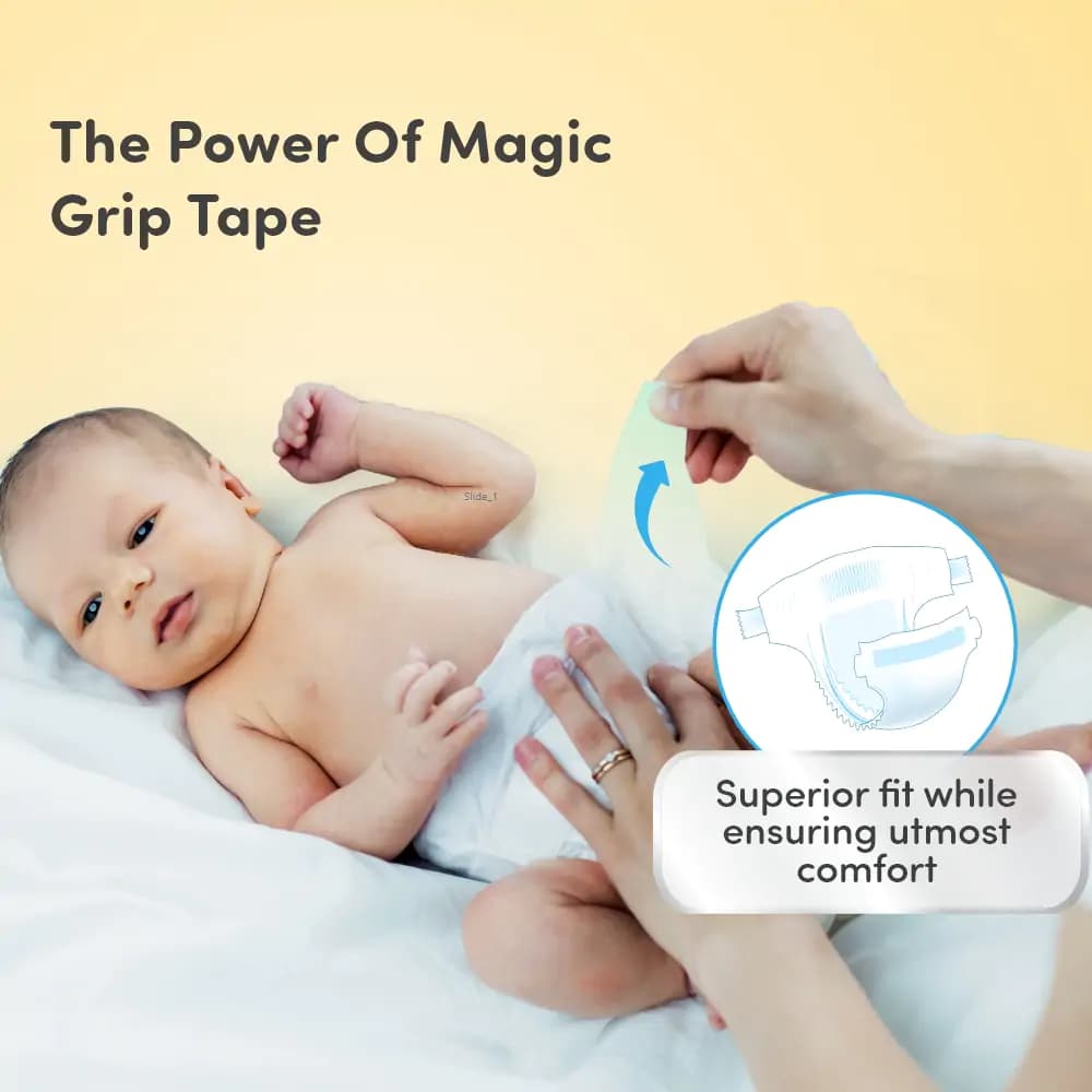 Mylo Baby New Born Tape Diapers | Up to 5Kgs | with Wetness Indicator & Magic Grip Tape | 28 Count - Pack of 2