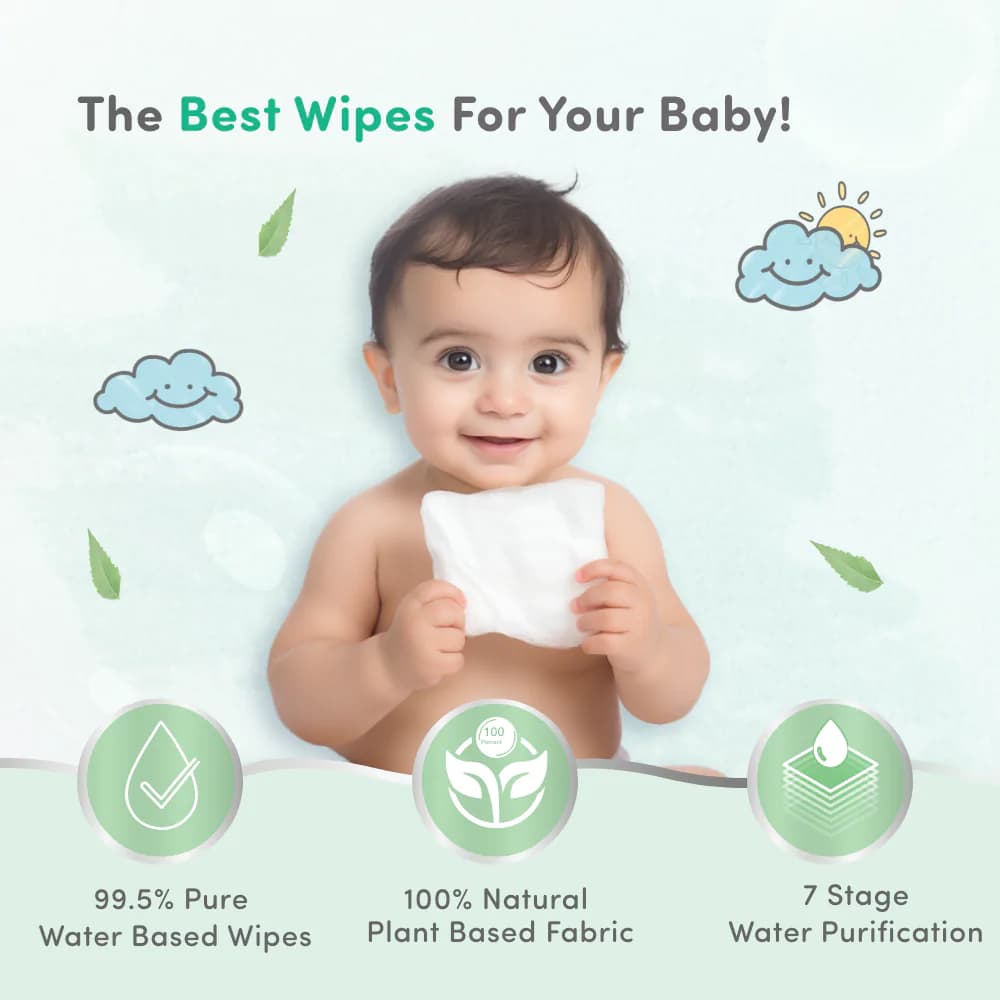 Mylo Baby 99.5% Ultra Pure Water- Based Premium Wipes with 100% Extra Thick Cotton Fabric with Lid - Pack of 5