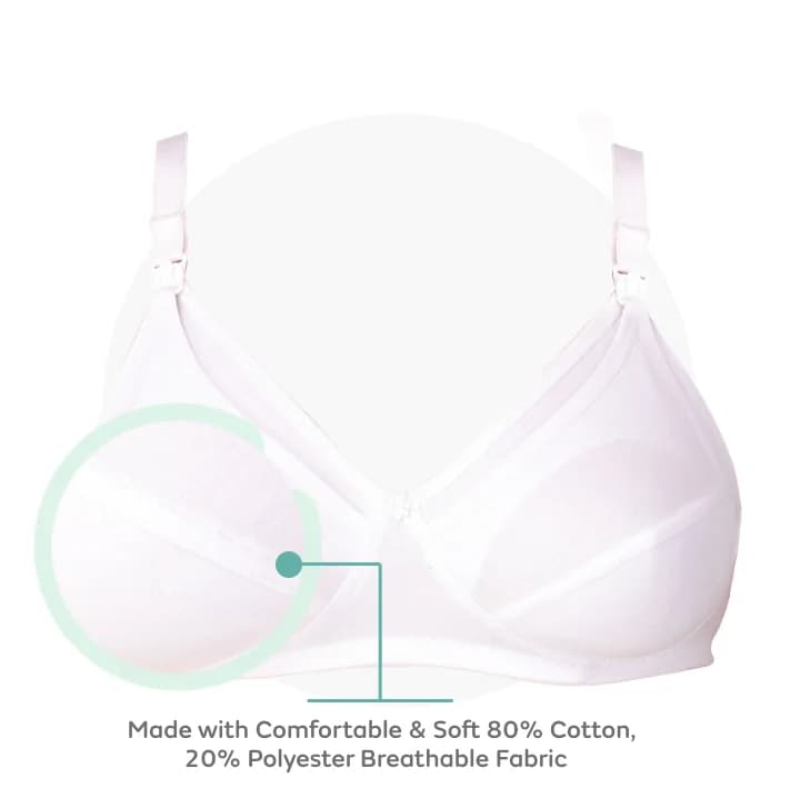 32B- Non-Wired Non-Padded Maternity Bra/Feeding Bra with Free Bra Extender | Supports Growing Breasts | Eases Pumping & Feeding | Classic White  MATERIAL 