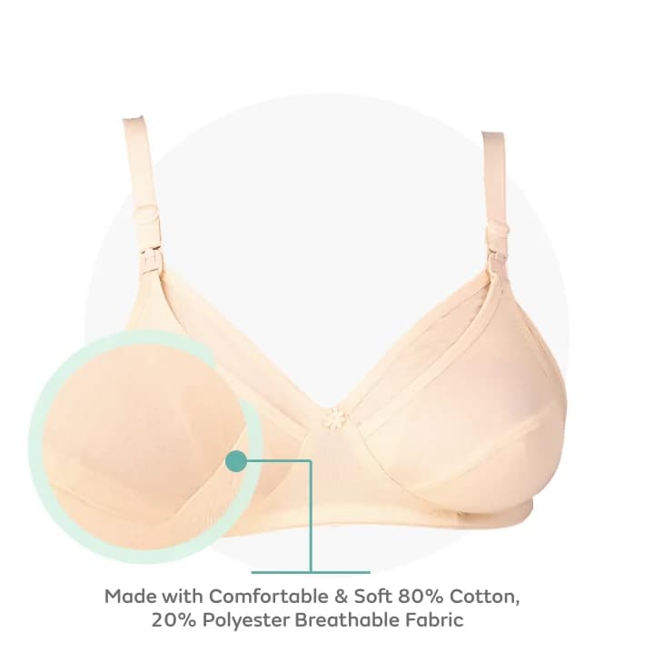 30B- Non-Wired Non-Padded Maternity Bra/Feeding Bra with Free Bra Extender | Supports Growing Breasts | Eases Pumping & Feeding | Magnolia Cream  MATERIAL 