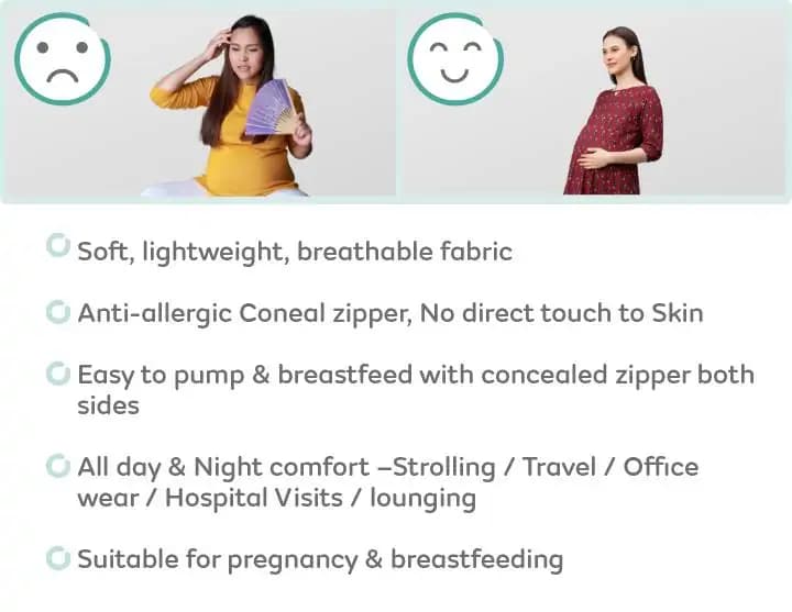 Pre & Post Maternity /Nursing Printed Kurta cum Midi Dress with both sides Zipper for Easy Feeding – Ethnic Maroon-XXL WHAT IS IT?