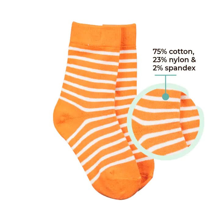 Orange small socks made with cotton nylon and spandex mix material
