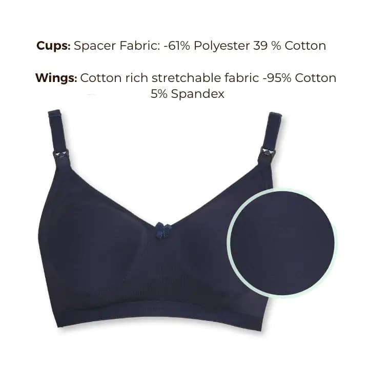 Cotton rich fabric of Maternity Nursing Moulded Spacer Cup Bra Navy and Skin 32B size Bra