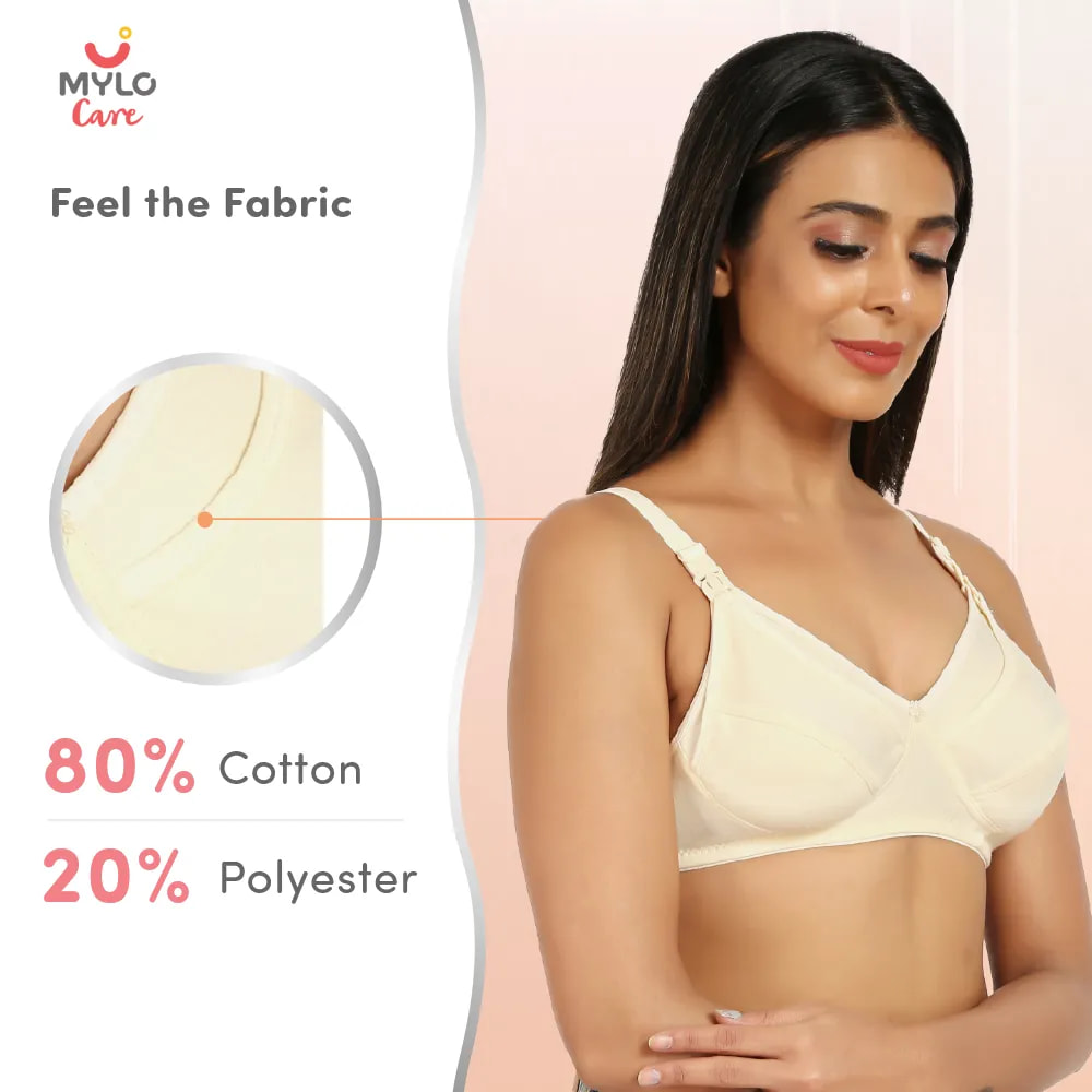 Non-Wired Non-Padded Maternity Bra/Feeding Bra with Free Bra Extender | Supports Growing Breasts | Eases Pumping & Feeding | Classic Black, Classic White, Magnolia Cream 30B
