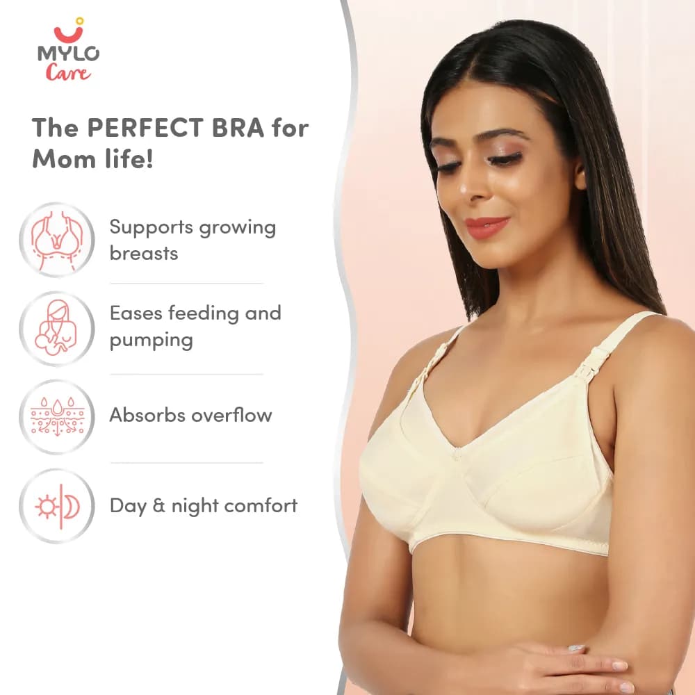 Non-Wired Non-Padded Maternity Bra/Feeding Bra with Free Bra Extender | Supports Growing Breasts | Eases Pumping & Feeding | Classic Black, Classic White, Magnolia Cream 32B