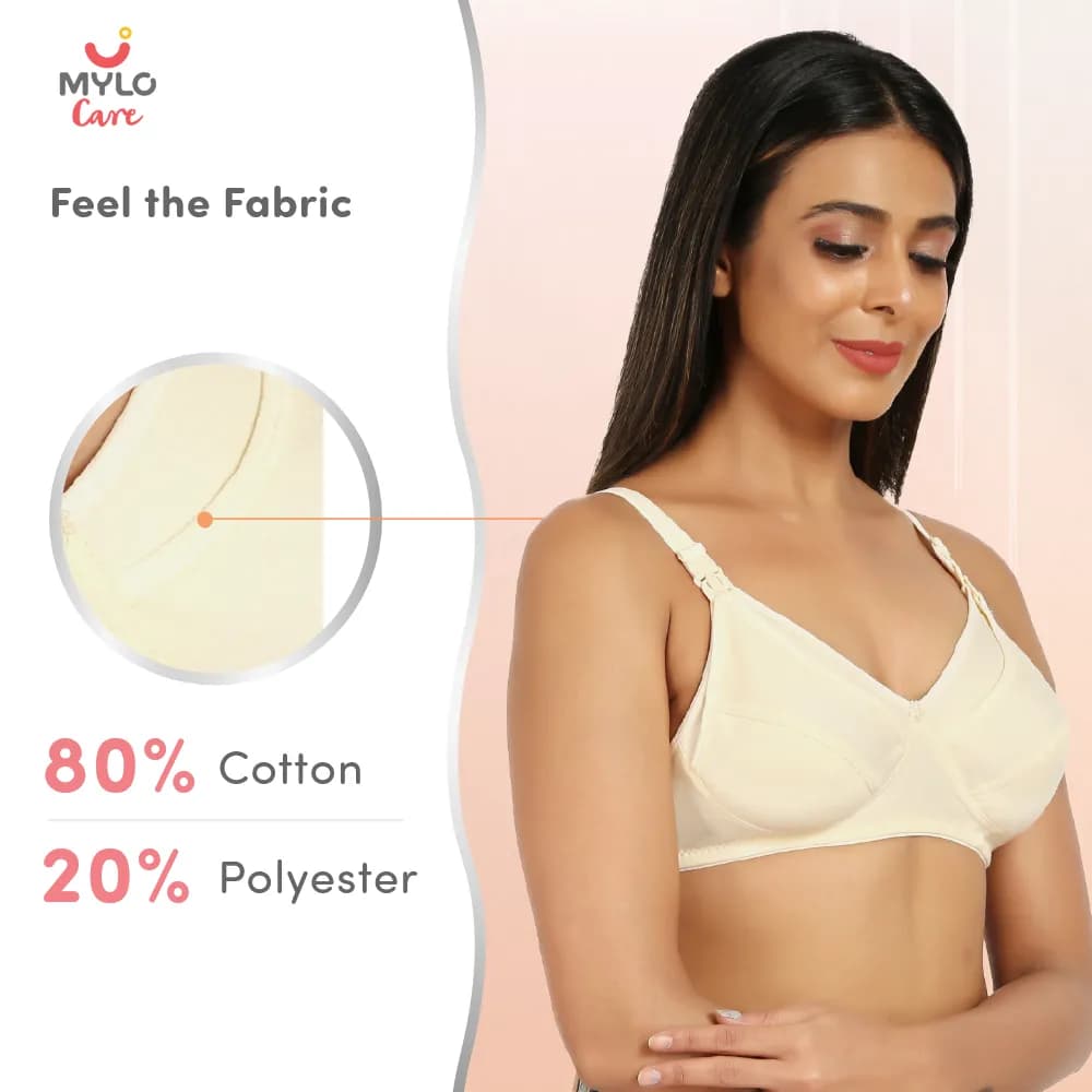 Non-Wired Non-Padded Maternity Bra/Feeding Bra with Free Bra Extender | Supports Growing Breasts | Eases Pumping & Feeding | Classic Black, Classic White, Magnolia Cream 38B