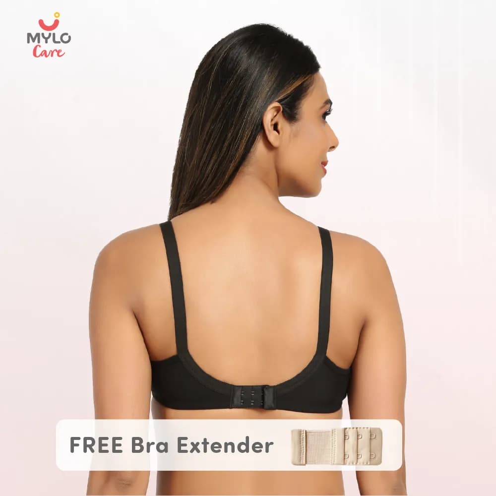 42B- Non-Wired Non-Padded Maternity Bra/Feeding Bra with Free Bra Extender | Supports Growing Breasts | Eases Pumping & Feeding | Classic Black