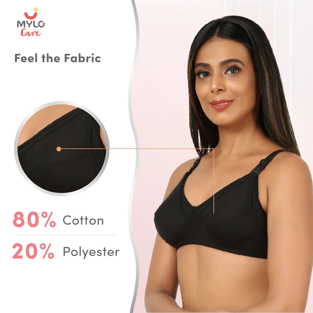 42B- Non-Wired Non-Padded Maternity Bra/Feeding Bra with Free Bra Extender | Supports Growing Breasts | Eases Pumping & Feeding | Classic Black