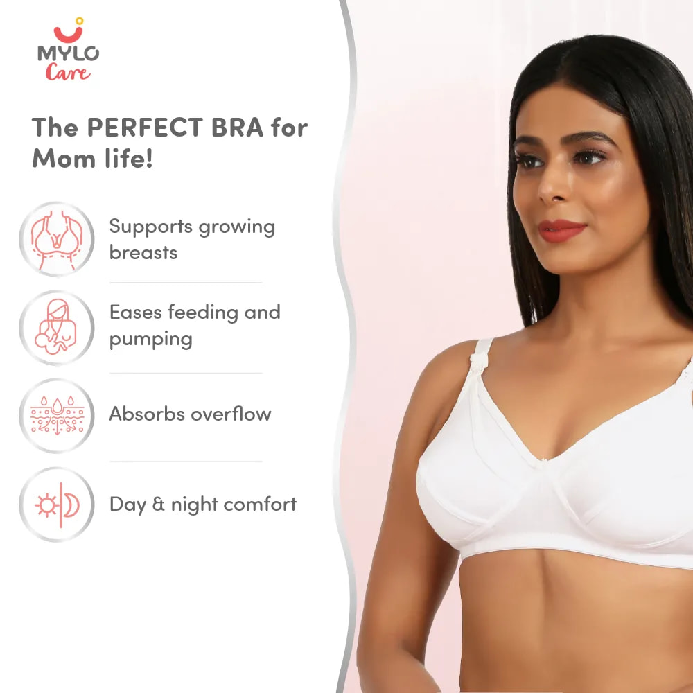30B- Non-Wired Non-Padded Maternity Bra/Feeding Bra with Free Bra Extender | Supports Growing Breasts | Eases Pumping & Feeding | Classic White