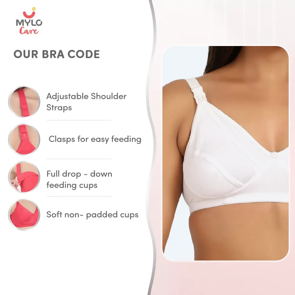 30B- Non-Wired Non-Padded Maternity Bra/Feeding Bra with Free Bra Extender | Supports Growing Breasts | Eases Pumping & Feeding | Classic White