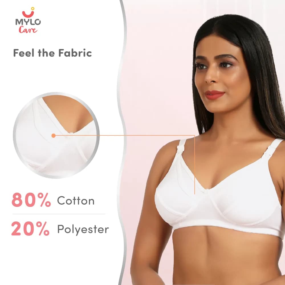 42B- Non-Wired Non-Padded Maternity Bra/Feeding Bra with Free Bra Extender | Supports Growing Breasts | Eases Pumping & Feeding | Classic White