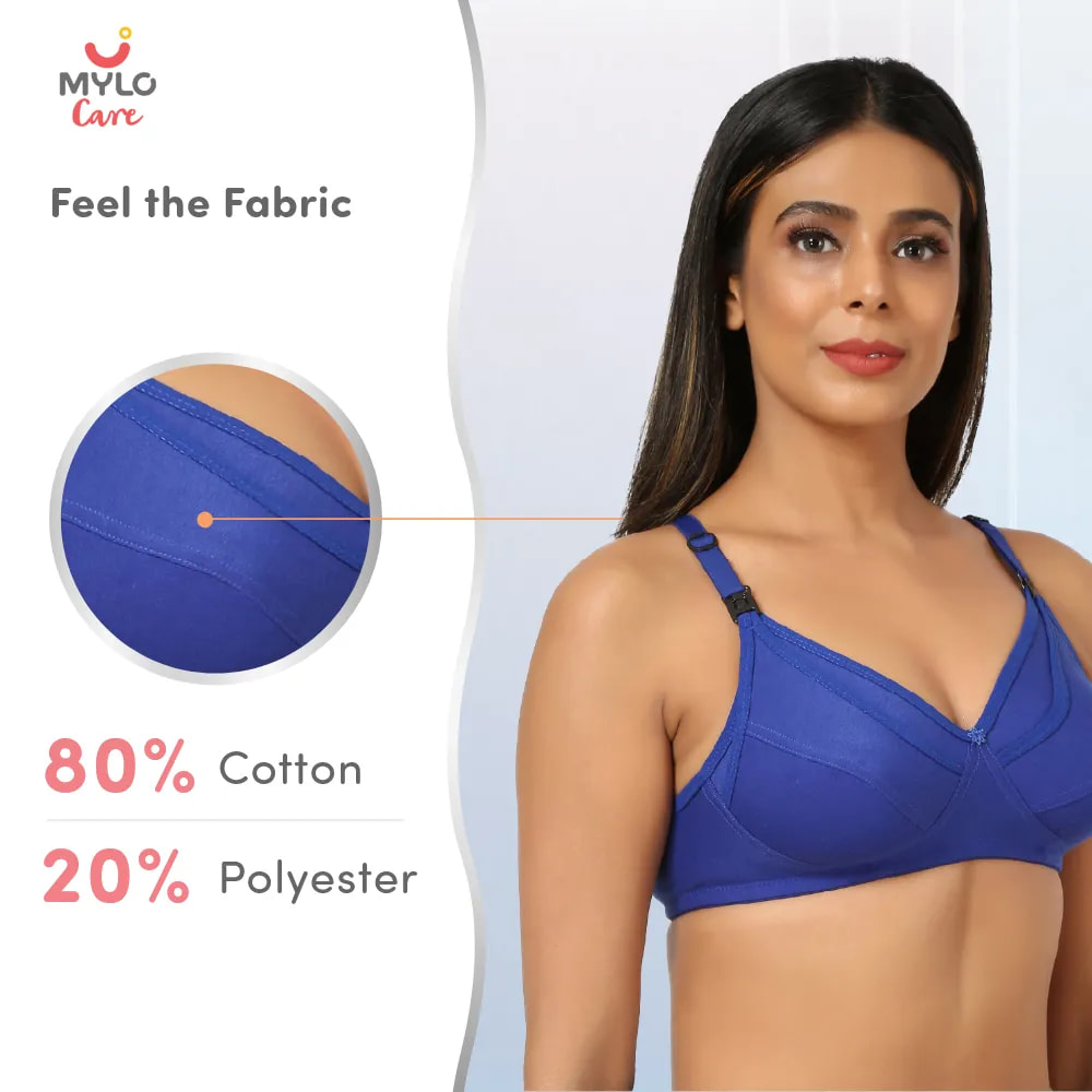 32B- Non-Wired Non-Padded Maternity Bra/Feeding Bra with Free Bra Extender | Supports Growing Breasts | Eases Pumping & Feeding | Persian Blue