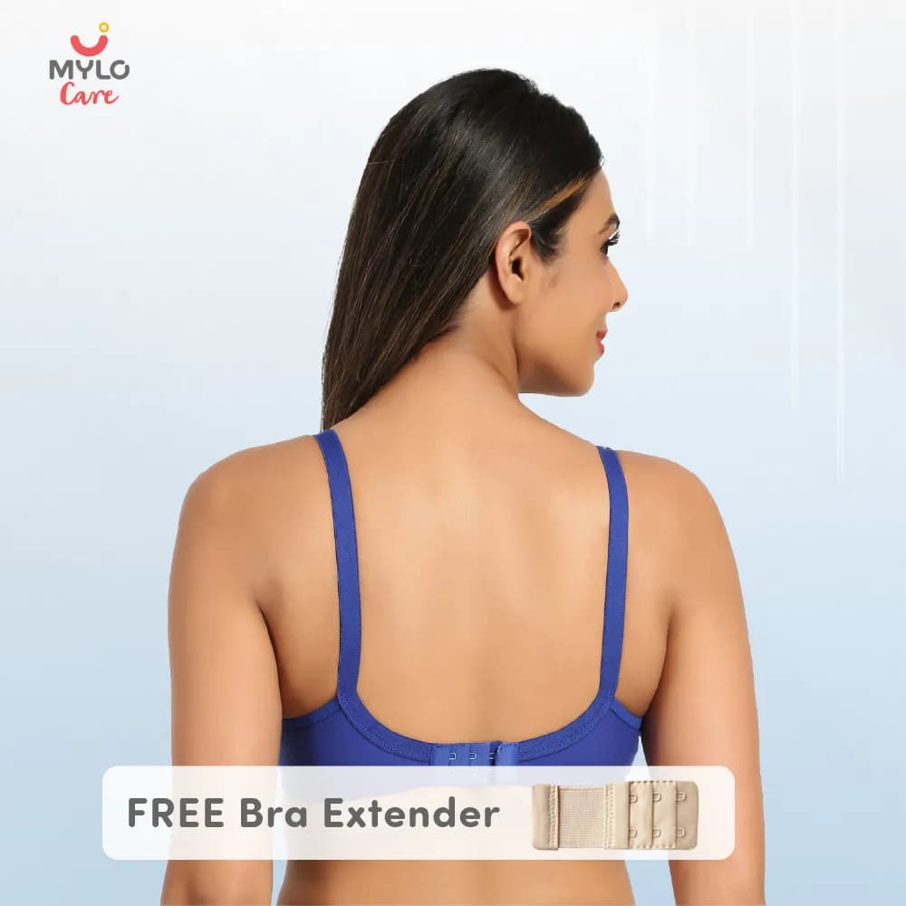36B- Non-Wired Non-Padded Maternity Bra/Feeding Bra with Free Bra Extender | Supports Growing Breasts | Eases Pumping & Feeding | Persian Blue
