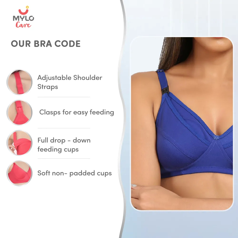 38B- Non-Wired Non-Padded Maternity Bra/Feeding Bra with Free Bra Extender | Supports Growing Breasts | Eases Pumping & Feeding | Persian Blue
