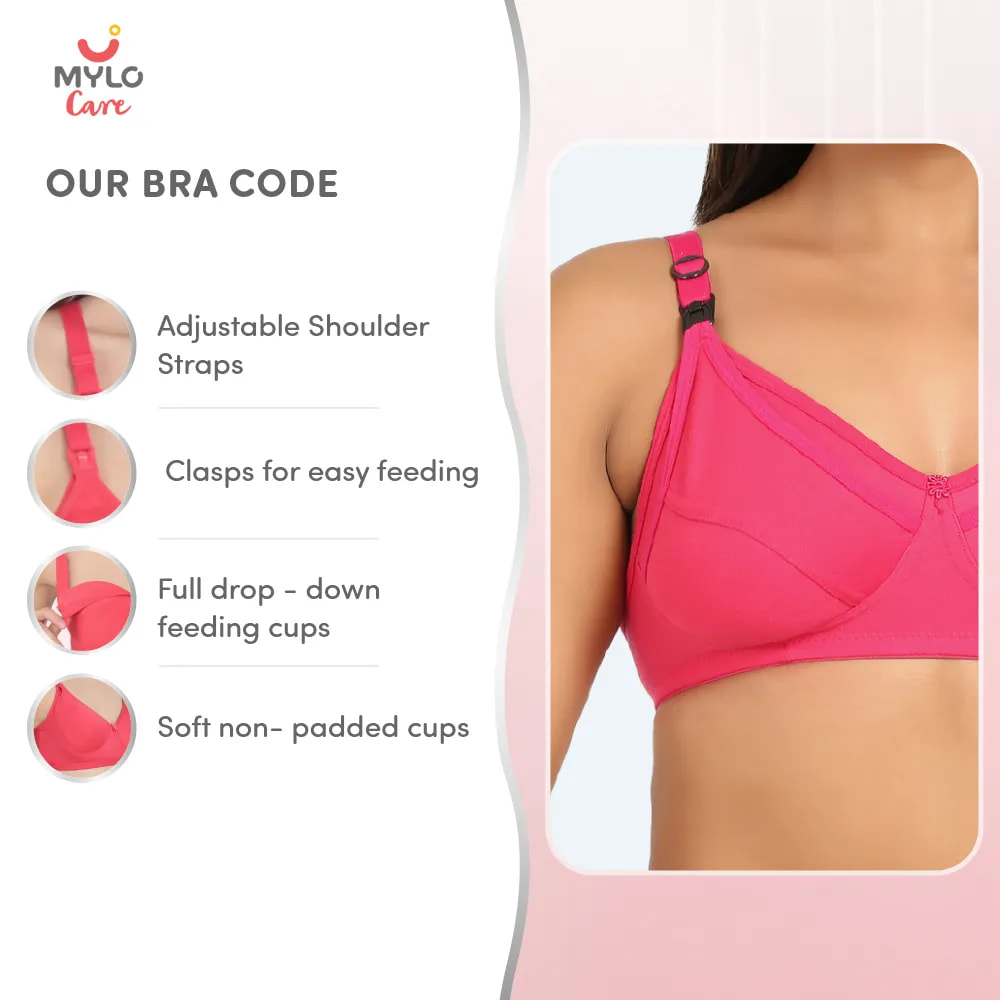 30B- Non-Wired Non-Padded Maternity Bra/Feeding Bra with Free Bra Extender | Supports Growing Breasts | Eases Pumping & Feeding | Dark Pink