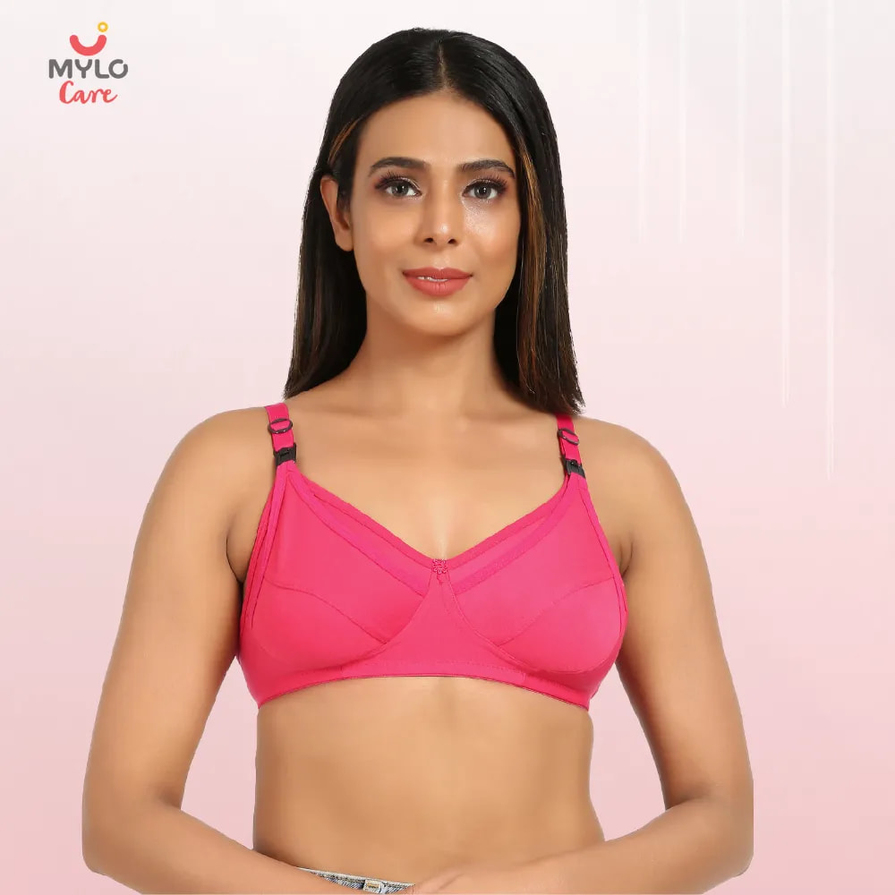 42B- Non-Wired Non-Padded Maternity Bra/Feeding Bra with Free Bra Extender | Supports Growing Breasts | Eases Pumping & Feeding | Dark Pink