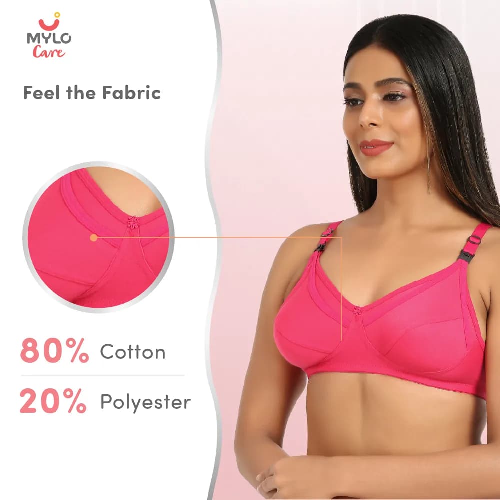 42B- Non-Wired Non-Padded Maternity Bra/Feeding Bra with Free Bra Extender | Supports Growing Breasts | Eases Pumping & Feeding | Dark Pink