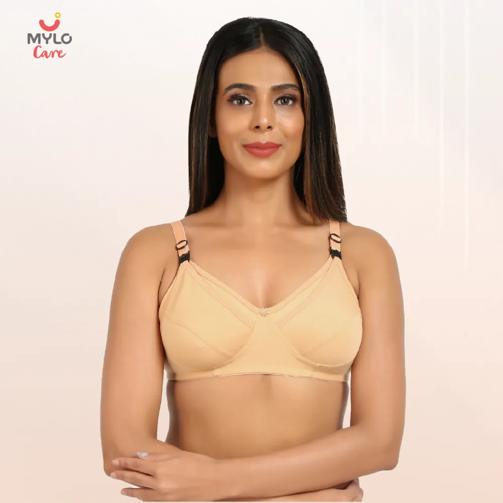 30B- Non-Wired Non-Padded Maternity Bra/Feeding Bra with Free Bra Extender | Supports Growing Breasts | Eases Pumping & Feeding | Sandalwood