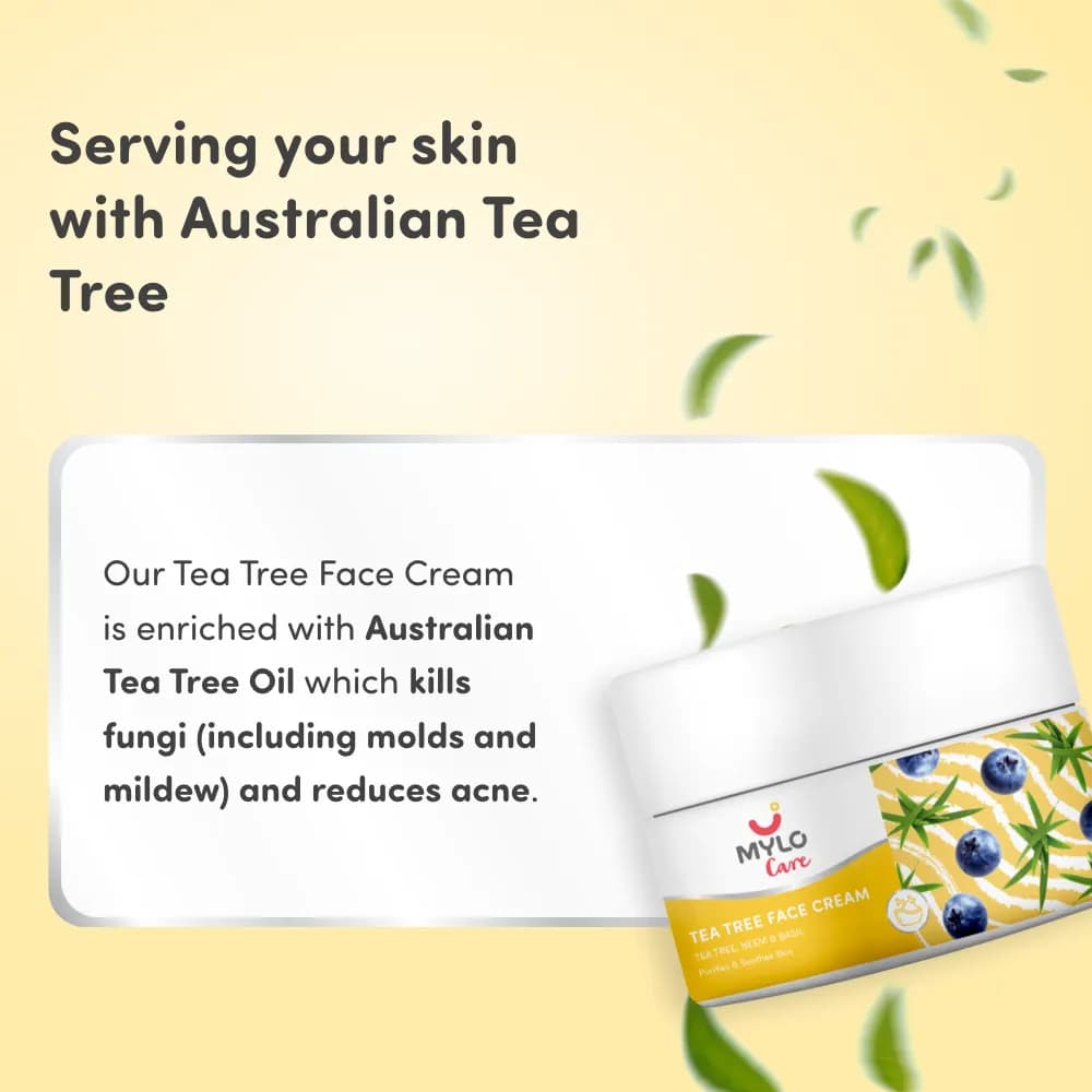 Tea Tree Face Cream with Tea Tree, Basil & Neem Extracts | Purifies & Soothes Skin | Relieves Acne | Moisturizes & Nourishes Skin - 50 gm