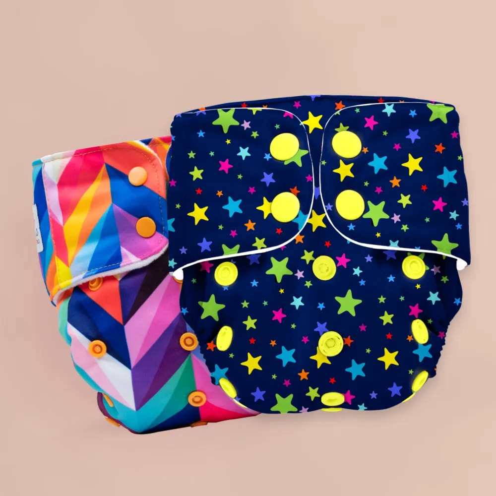 Adjustable & Reusable Cloth Diaper - Twinkle Twinkle & Rainbow - Pack of 2