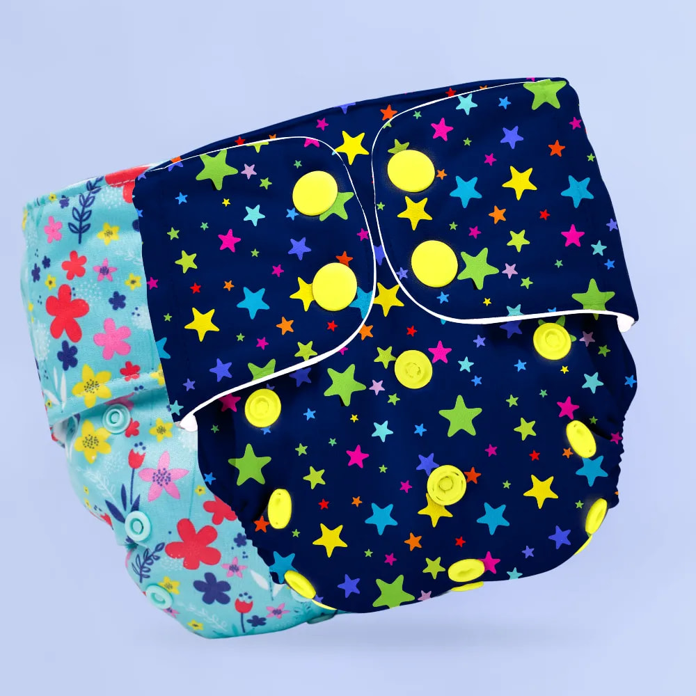 Adjustable & Reusable Cloth Diaper - Twinkle Twinkle & Floral Spring - Pack of 2