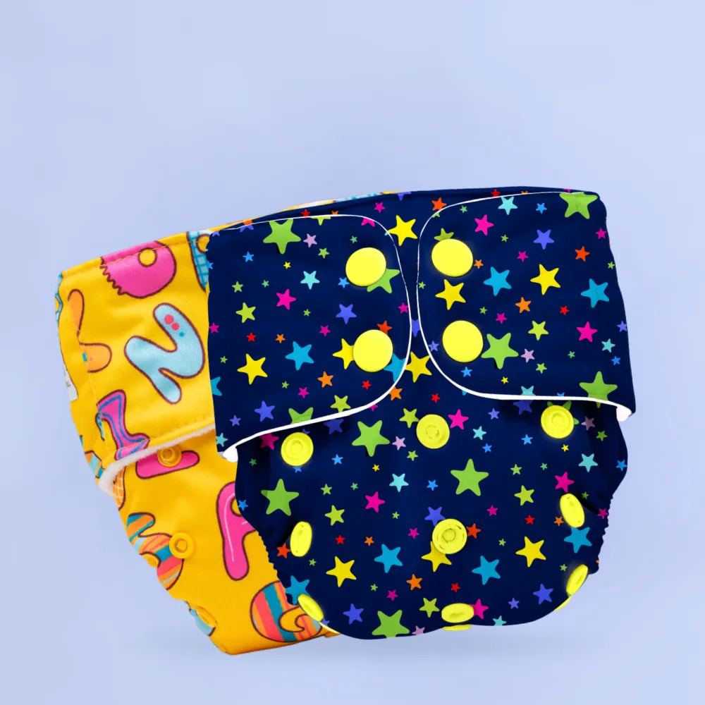 Adjustable & Reusable Cloth Diaper - Twinkle Twinkle & ABC - Pack of 2