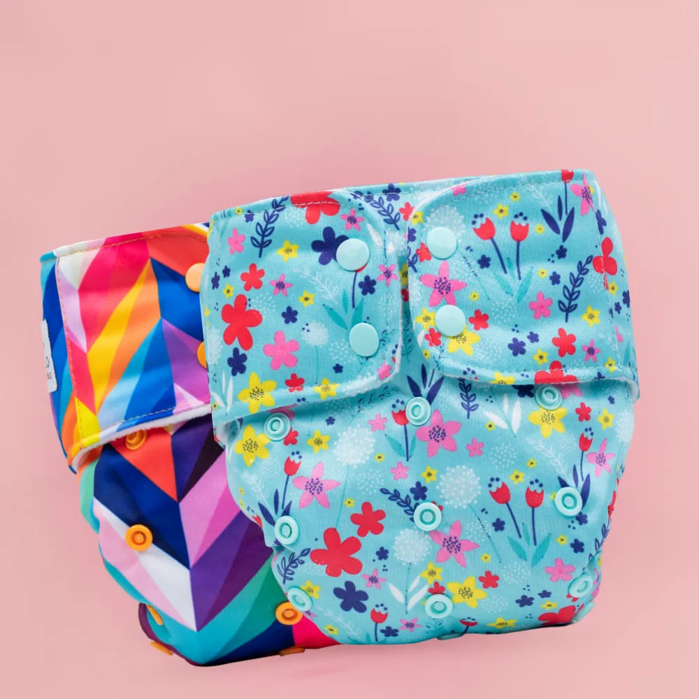 Adjustable & Reusable Cloth Diaper - Floral Spring & Rainbow - Pack of 2