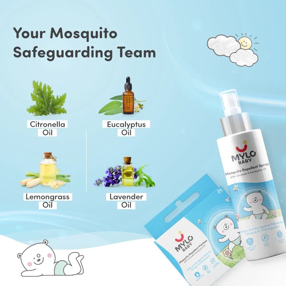 Baby Mosquito Spray (100 ml) & Mosquito Patches for Kids (24 Patches) | 100% Natural Ingredients | Protect Against Dengue, Malaria, Chikungunya | 12 Hour Protection