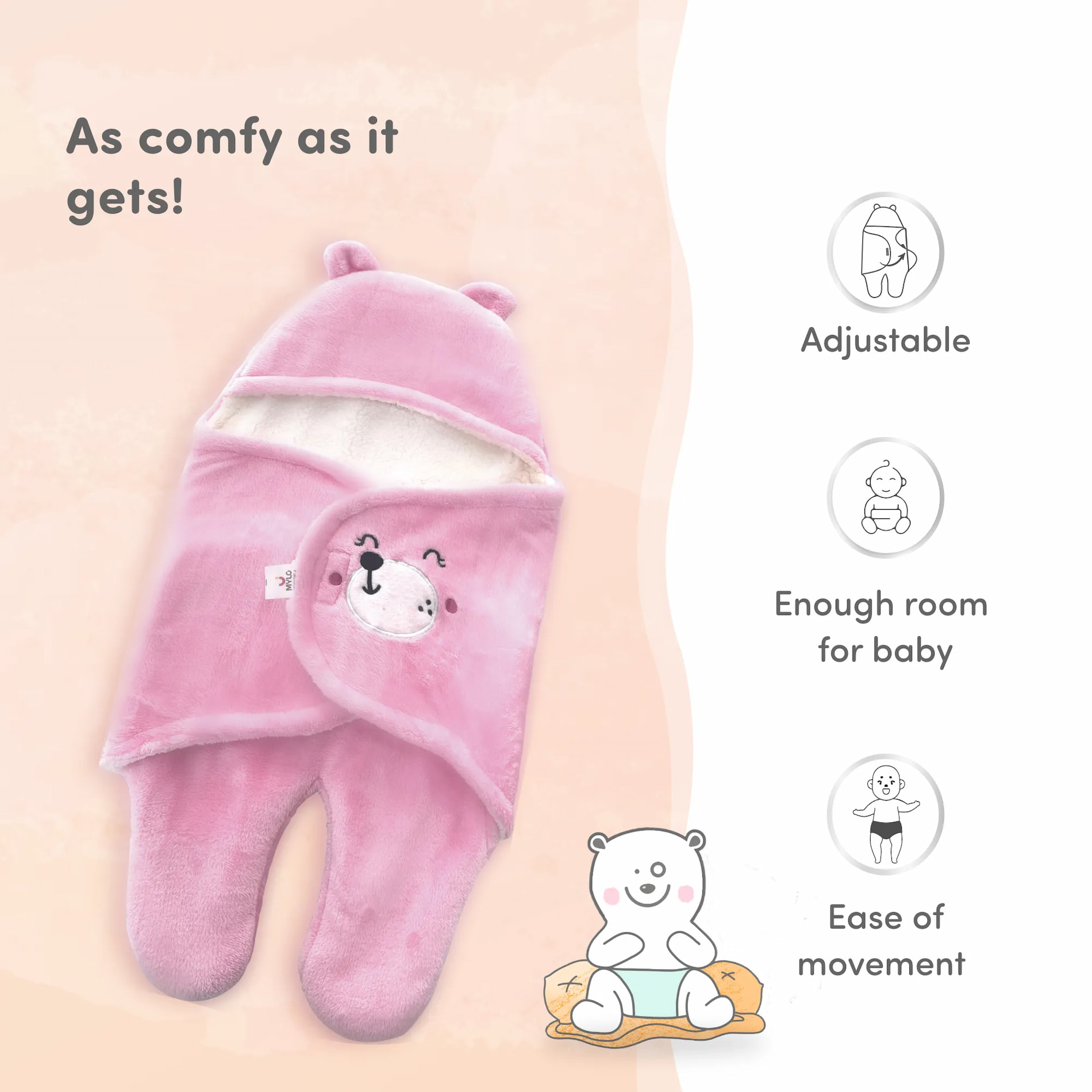 Baby Wrapper for New Born | Baby Swaddling Wrapper | 4-in-1 All Season AC Blanket cum Sleeping Bag for Baby 0-6 Months - Light Brown