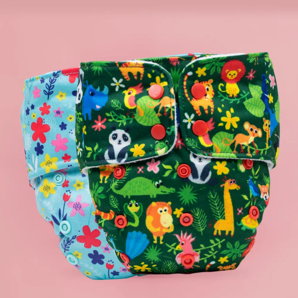 Adjustable & Reusable Cloth Diaper - Jungle, Pet Love & Floral Spring - Pack of 3