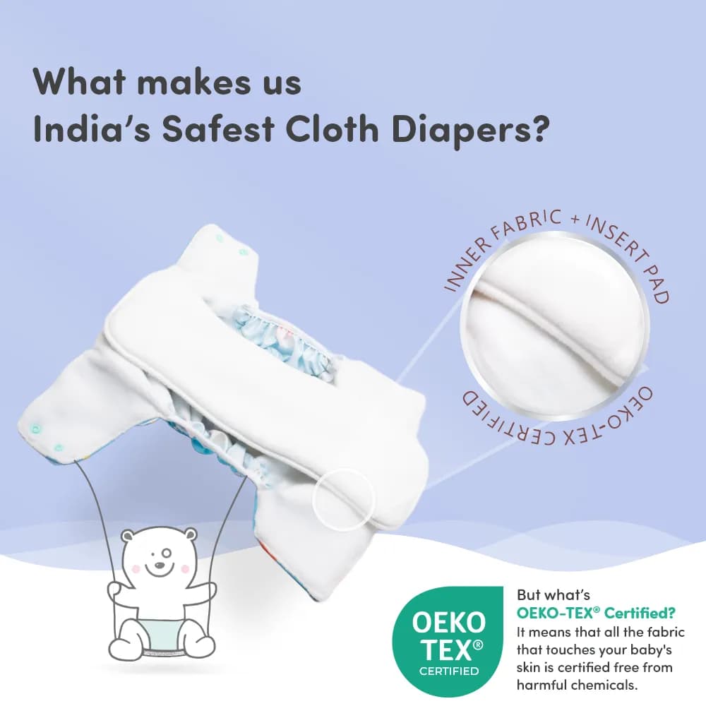 Adjustable Washable & Reusable Cloth Diaper With Dry Feel, Absorbent Insert Pad (3M-3Y) | Oeko-Tex Certified | Prevents Rashes - Heart Doodles & Purple Love - Pack of 2