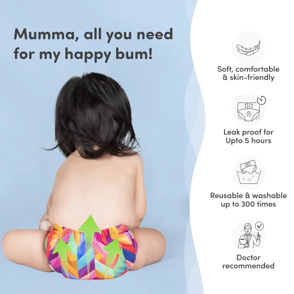 Adjustable Washable & Reusable Cloth Diaper With Absorbent Insert Pad (3M-3Y) | Oeko-Tex Certified | Prevents Rashes - Rainbow & Jungle - Pack of 2